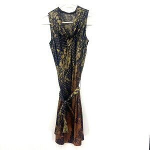 The Limited Brown Satin Cowl Neck Belted Print Dress Women's XS